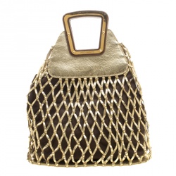 Pre Owned Dolce and Gabbana Metallic Gold Woven Leather Hobo