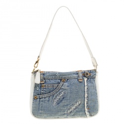Pre Owned Dolce and Gabbana Blue/White Denim and Leather Shoulder Bag