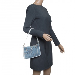 Pre Owned Dolce and Gabbana Blue/White Denim and Leather Shoulder Bag