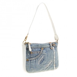 Pre Owned Dolce and Gabbana Blue/White Denim and Leather Shoulder Bag
