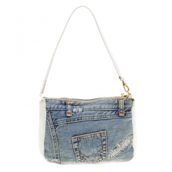 Pre Owned Dolce and Gabbana Blue/White Denim and Leather Shoulder Bag