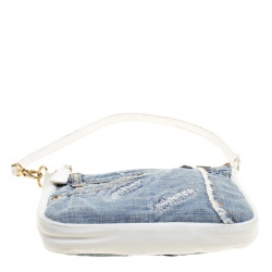 Pre Owned Dolce and Gabbana Blue/White Denim and Leather Shoulder Bag