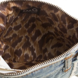 Pre Owned Dolce and Gabbana Blue/White Denim and Leather Shoulder Bag