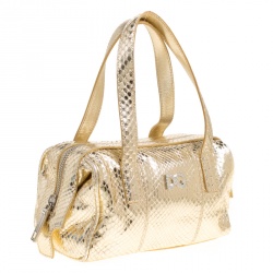 Pre Owned Dolce and Gabbana Gold Snakeskin Satchel 