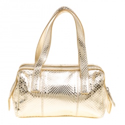 Pre Owned Dolce and Gabbana Gold Snakeskin Satchel 
