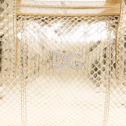 Pre Owned Dolce and Gabbana Gold Snakeskin Satchel 