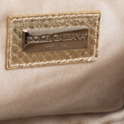 Pre Owned Dolce and Gabbana Gold Snakeskin Satchel 