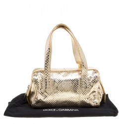 Pre Owned Dolce and Gabbana Gold Snakeskin Satchel 