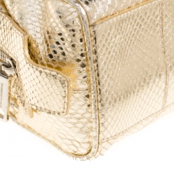 Pre Owned Dolce and Gabbana Gold Snakeskin Satchel 