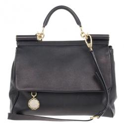 مملوكة مسبقًا Dolce and Gabbana Black Calfskin Large Sicily Tote