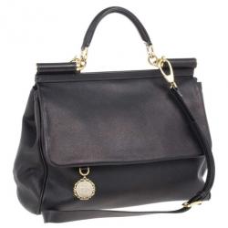 مملوكة مسبقًا Dolce and Gabbana Black Calfskin Large Sicily Tote