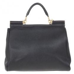 مملوكة مسبقًا Dolce and Gabbana Black Calfskin Large Sicily Tote