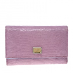 Dolce and Gabbana Pink/Blue Lizard Embossed Leather Flap Wallet