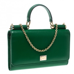 Pre Owned محفظة دولتشي أند غابانا سيسيلي جلد أخضر بسلسلة