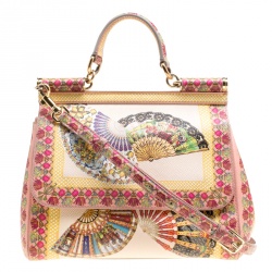 مملوكة مسبقًا Dolce and Gabbana Multicolor Fan Foulard Printed Leather Medium Miss Sicily Top Handle Bag