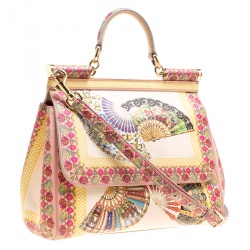 مملوكة مسبقًا Dolce and Gabbana Multicolor Fan Foulard Printed Leather Medium Miss Sicily Top Handle Bag