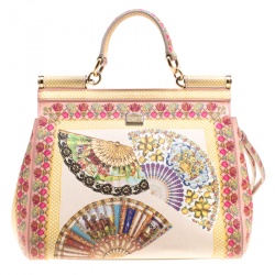 مملوكة مسبقًا Dolce and Gabbana Multicolor Fan Foulard Printed Leather Medium Miss Sicily Top Handle Bag
