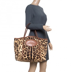Pre Owned Dolce and Gabbana Leopard Print  Fabric Animalier Shopper Tote