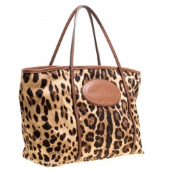 Pre Owned Dolce and Gabbana Leopard Print  Fabric Animalier Shopper Tote