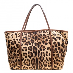 Pre Owned Dolce and Gabbana Leopard Print  Fabric Animalier Shopper Tote