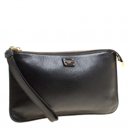 مملوكة مسبقًا Dolce and Gabbana Black Leather Wristlet Clutch