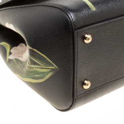 مملوكة مسبقًا Dolce and Gabbana Black Multicolor Tulip Print Leather Medium Miss Sicily Top Handle Bag