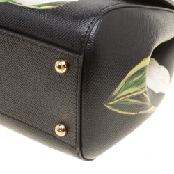 مملوكة مسبقًا Dolce and Gabbana Black Multicolor Tulip Print Leather Medium Miss Sicily Top Handle Bag