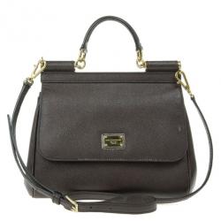 Pre Owned Dolce and Gabbana Brown Leather Medium Miss Sicily Tote