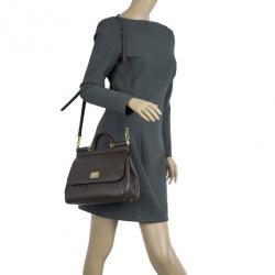 Pre Owned Dolce and Gabbana Brown Leather Medium Miss Sicily Tote