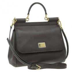 Pre Owned Dolce and Gabbana Brown Leather Medium Miss Sicily Tote
