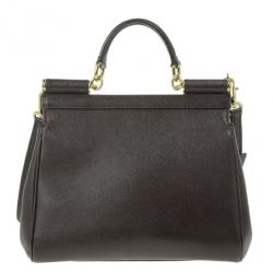 Pre Owned Dolce and Gabbana Brown Leather Medium Miss Sicily Tote