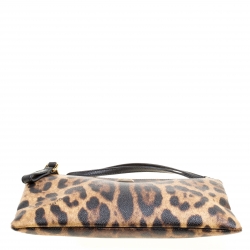 Pre Owned Dolce and Gabbana Brown Leopard Print Coated Canvas Clutch