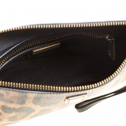 Pre Owned Dolce and Gabbana Brown Leopard Print Coated Canvas Clutch
