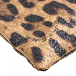 Pre Owned Dolce and Gabbana Brown Leopard Print Coated Canvas Clutch