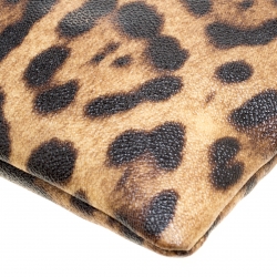 Pre Owned Dolce and Gabbana Brown Leopard Print Coated Canvas Clutch