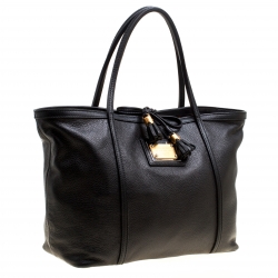 Pre Owned Dolce & Gabbana Black Deer Skin Leather Shopper Tote
