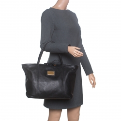 Pre Owned Dolce & Gabbana Black Deer Skin Leather Shopper Tote