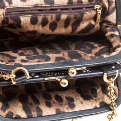 Pre Owned Dolce & Gabbana Black/White Lace and Leather Kiss Lock Frame Clutch