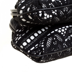 Pre Owned Dolce & Gabbana Black/White Lace and Leather Kiss Lock Frame Clutch