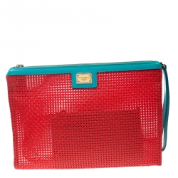 Pre Owned حقيبة كلتش دولتشي أند غابانا PVC شبك حمراء وردية