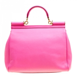 مملوكة مسبقًا Dolce and Gabbana Fuchsia Pink Leather Large Miss Sicily Top Handle Bag