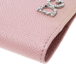 مملوكة مسبقًا Dolce & Gabbana Pink Leather Crystal Logo Passport Holder