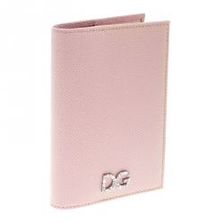 مملوكة مسبقًا Dolce & Gabbana Pink Leather Crystal Logo Passport Holder