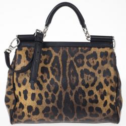Pre Owned Dolce and Gabbana Leopard Miss Sicily Satchel