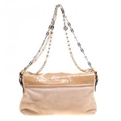 مملوكة مسبقًا Dolce and Gabbana Beige Suede and Patent Leather Miss Charles Shoulder Bag
