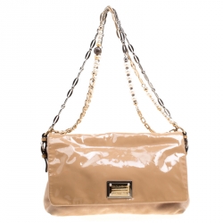 مملوكة مسبقًا Dolce and Gabbana Beige Suede and Patent Leather Miss Charles Shoulder Bag
