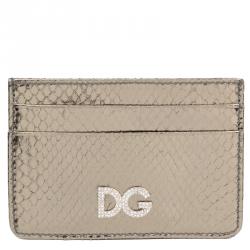 مملوكة مسبقًا Dolce and Gabbana Silver Python Embossed Leather Card Holder