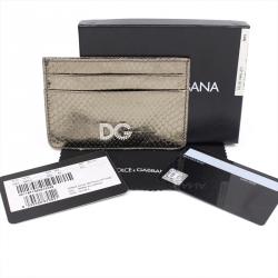 مملوكة مسبقًا Dolce and Gabbana Silver Python Embossed Leather Card Holder