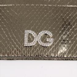 مملوكة مسبقًا Dolce and Gabbana Silver Python Embossed Leather Card Holder
