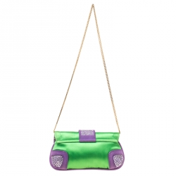 Pre Owned حقيبة يد صغيرة دولتشي أند غابانا مرصعة كريستال سويدي وساتان بنفسجية/ خضراء